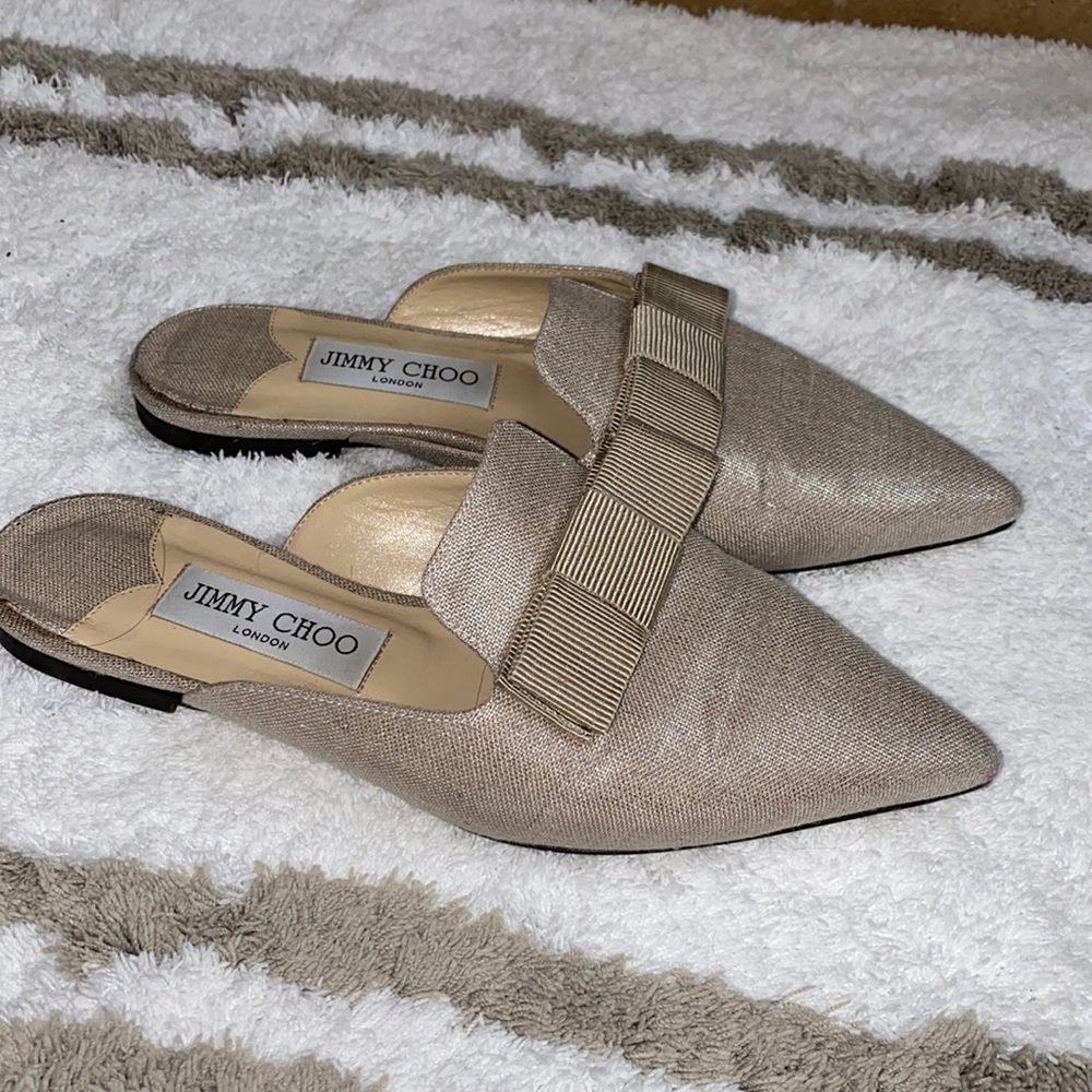 Jimmy choo flat slip on loafers with bow!